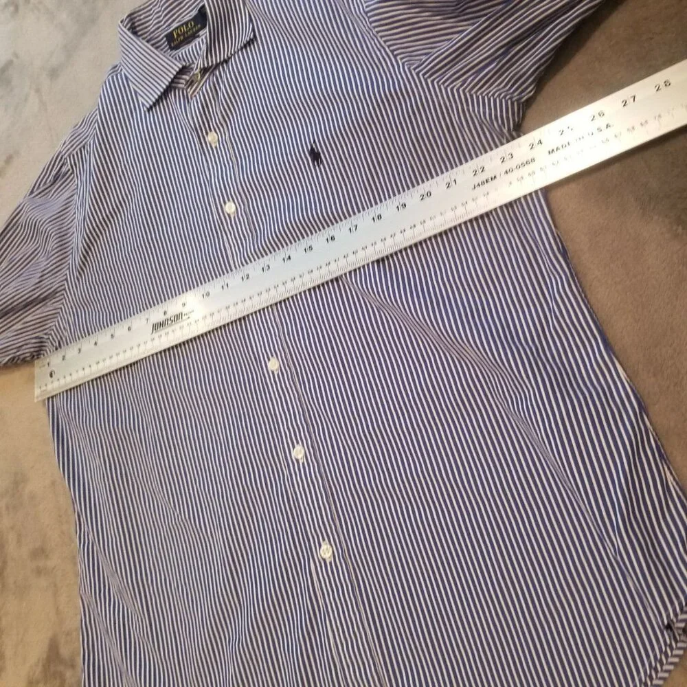 Polo Ralph Lauren Mens Dress Shirt Button Down Long Sleeve Size 17 Striped Blue